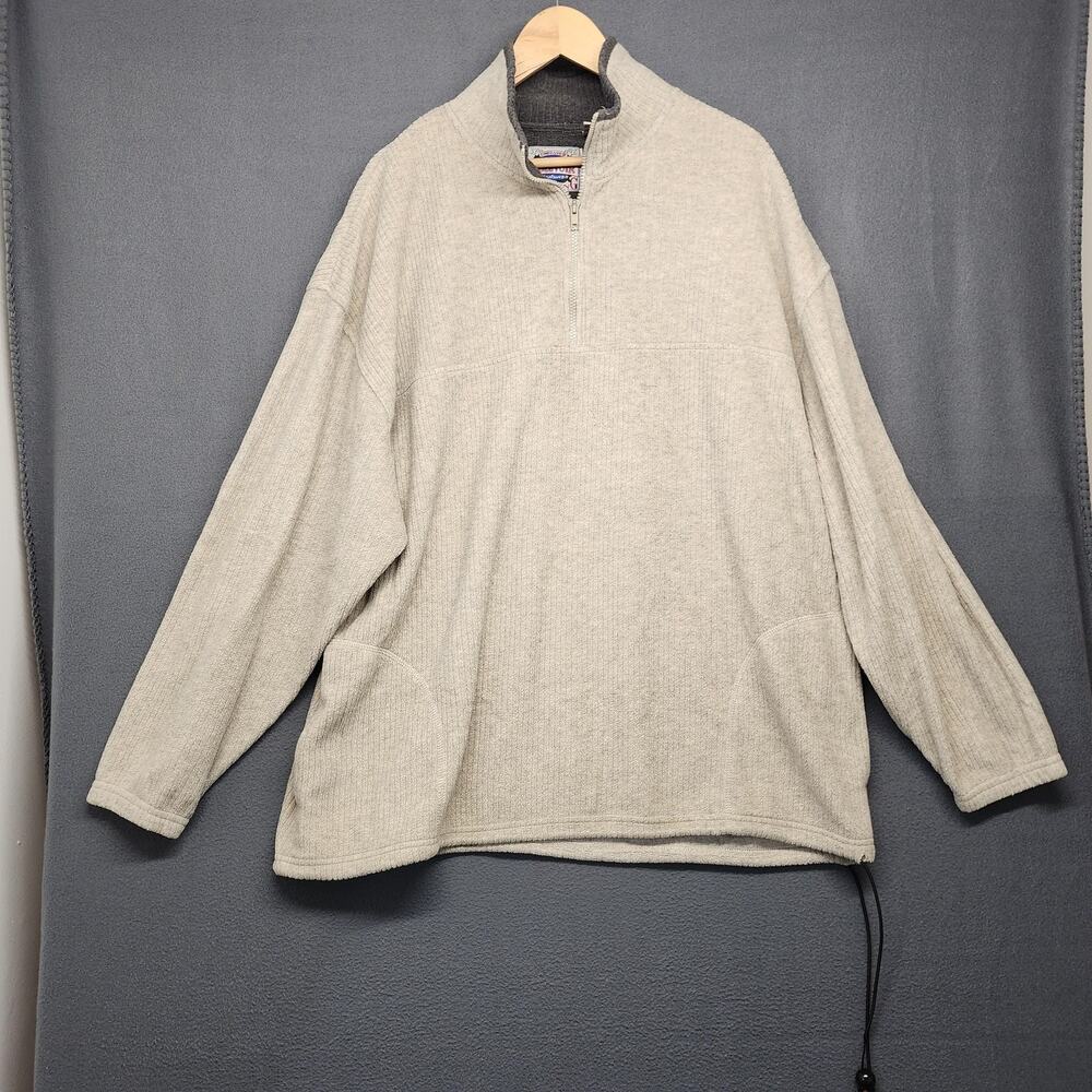 Reservoir Sportswear Sweater Mens 2XL Gray Quarter Zip Fleece Pullover Drawcord